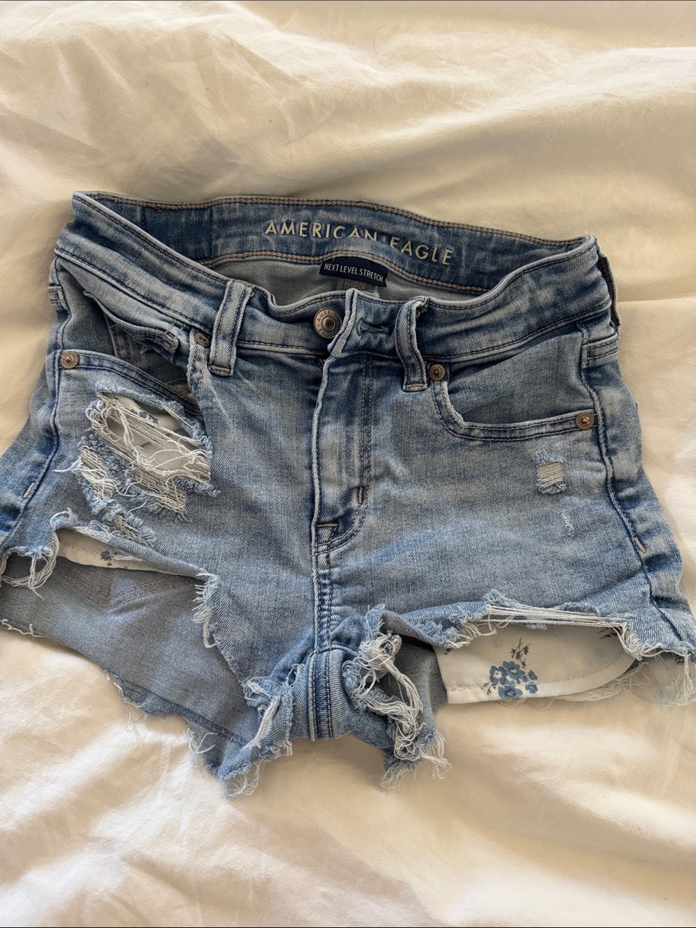 American Eagle Outfitters High Rise Shortie Denim Shorts - Flower Pockets